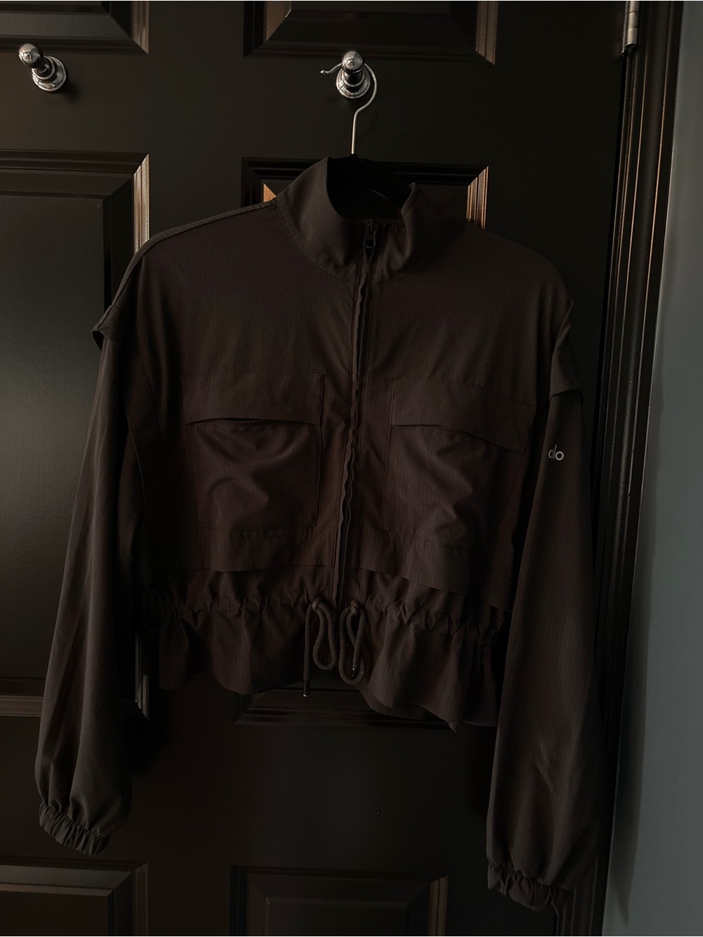 Alo Twill Barn Jacket Black Cropped Zip-Up Utility Size S